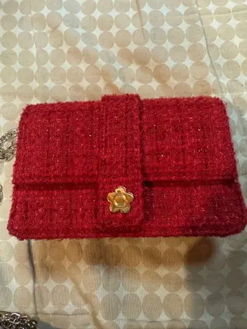 릴리 브라운 x 마리콴트 트위드 숄더백 빨간색 레드