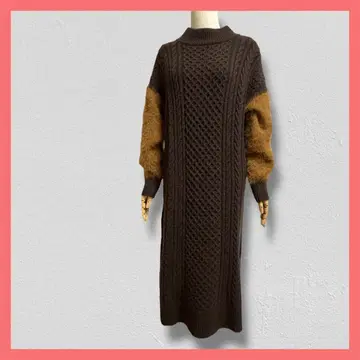 로즈버드 [ F ] 다크 브라운 니트 원피스 가을/겨울 케이블 짜임