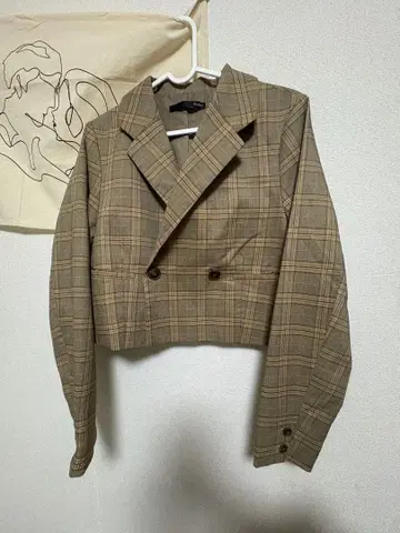 Heather 체크 무늬 크롭 자켓 S