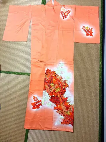 츠케사게 오렌지 순수 실크 기모노 화복