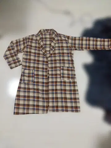 면 소재 가운 체크 빈티지 패브릭 USA제 숄카라