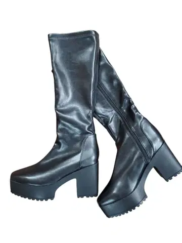 블랙 합성 피혁 롱 부츠 L 사이즈