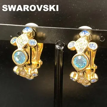 SWAROVSKI 귀찌 블루 크리스탈 골드 크로스