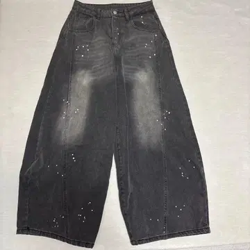 FIVE GENE 블랙 와이드 레그 데님 팬츠