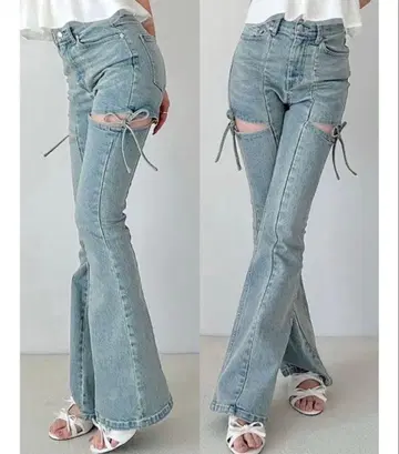 리젝시 RESEXXY 컷 아웃 리본 데님 팬츠