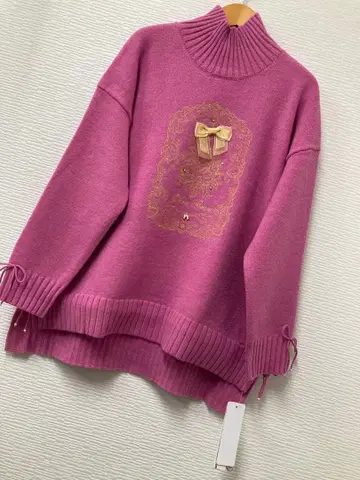 슈퍼 뷰티 가슴 자수 리본 따뜻한 니트