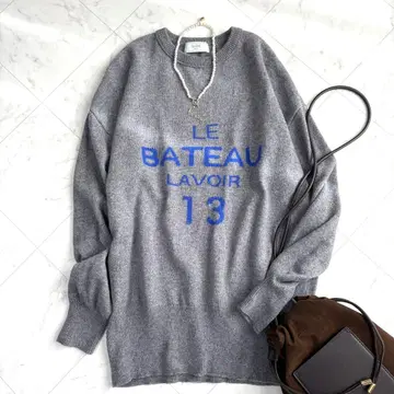 [슬로브 이에나] 로고 니트 워셔블 완판템 코튼 울 루즈핏 그레이