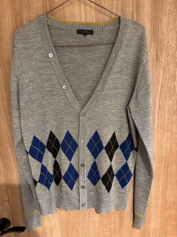 JUNMEN 그레이 아가일 가디건 M