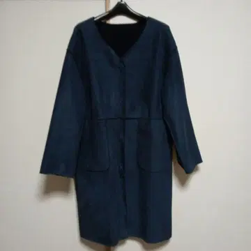 리버서블 다크 블루 스웨이드풍 롱 코트 기장 97