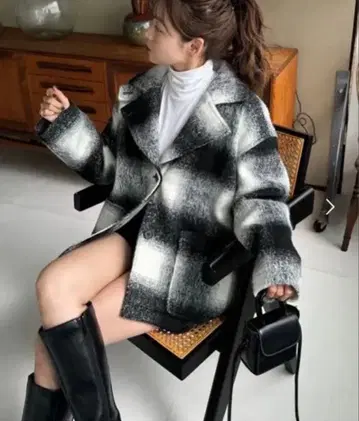 유즈키/체크 샤기 미들 코트/INTER FACTORY