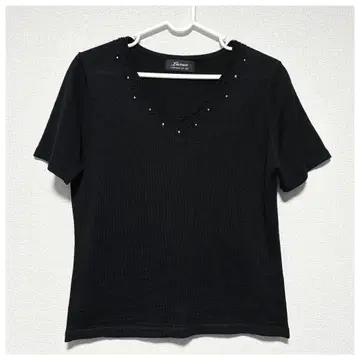 Luxue 여성용 상의 반팔 니트 스팽글 고급스러운 블랙