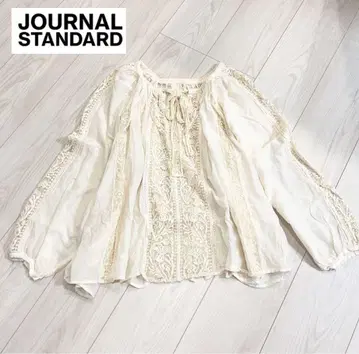 저널 스탠다드 자수 레이스 블라우스 면 x 실크 혼방