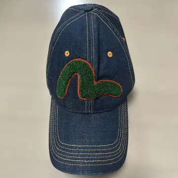 EVISU 에비수 캡 모자 데님 가죽 와펜 로고 새상품급