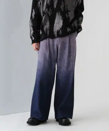 HARE 그라데이션 데님 팬츠 S 와이드 턱 페이드 퍼플