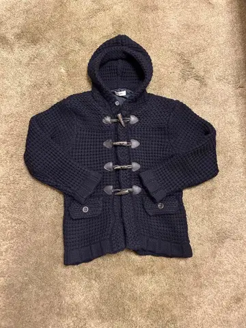 [쉽스] 두툼한 네이비 니트 입체 편직 후디 더플 코트 M