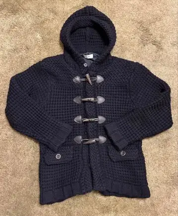 [쉽스] 두툼한 네이비 니트 입체 편직 후디 더플 코트 M