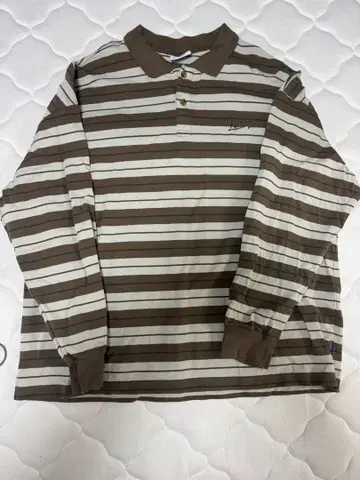 Keboz 긴팔 피케 셔츠 M 브라운/화이트 스트라이프