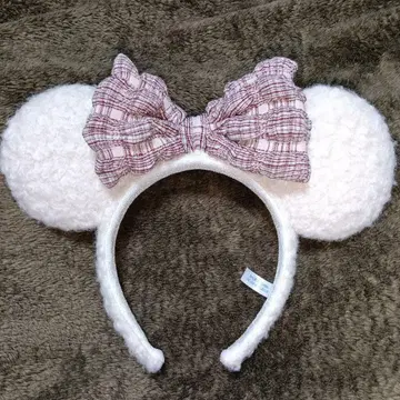 [신상] 디즈니 머리띠 미니 빨간색 체크 무늬 복슬복슬 리본