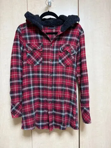 stud muffin 후드 부착 빨검 체크 셔츠 사이즈 M