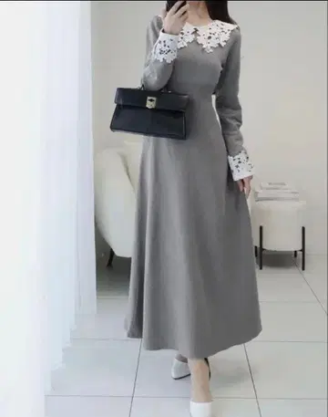 mily bilet 펄 장식 레이스 카라 니트 원피스 L 사이즈