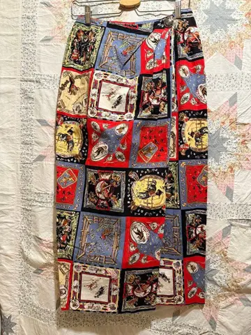 빈티지 패치워크 패턴 웨스턴 패턴 롱 스커트