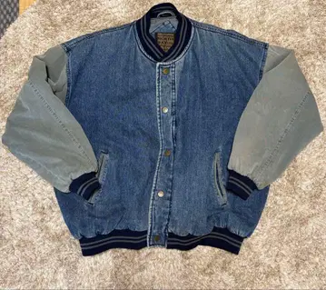 데님 x 카키 절개 바시티 자켓 블루종 90s 아메카지 구제 의류