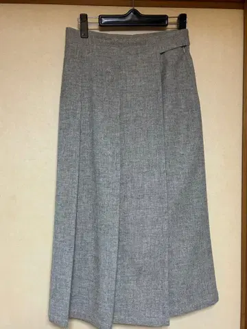 울 100% 그레이 플리츠 스커트 롱 기장 M