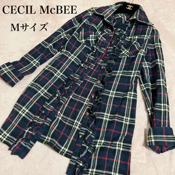 세실 맥비 체크 무늬 셔츠 셔츠 원피스 네이비