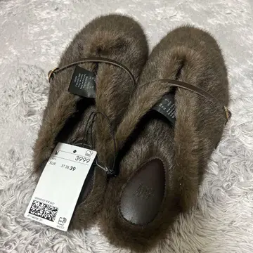 H&M 브라운 퍼 룸슈즈 EUR 39