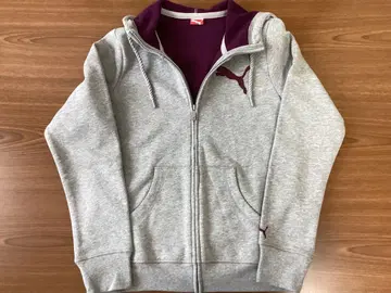 [미사용 새상품] PUMA 풀 집업 후드티 그레이/퍼플 L