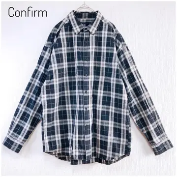 1점 한정 네이비 긴팔 체크 셔츠 캐주얼 겉옷 이너 면 100%