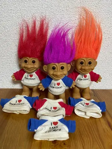 RUSS사제 트롤 인형 3체 + 의류 4벌 세트 빈티지