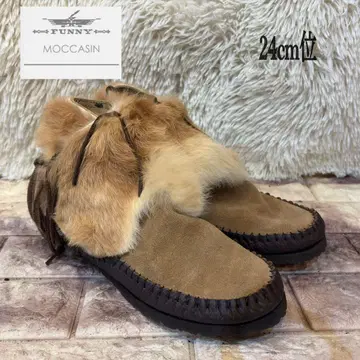 새상품 FUNNY 커스텀 모카신 퍼 포함 스웨이드 부츠 24cm