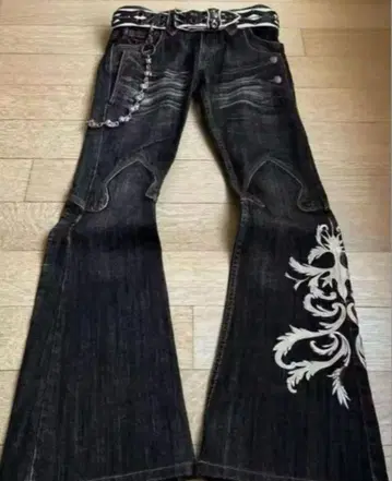 Y2K 시크 스타일 플레어 데님 아메리칸 청바지