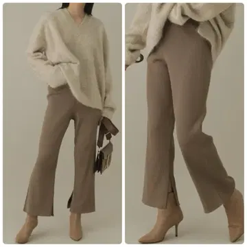 Chaos 16G 임프레 리브 니트 팬츠 슬릿 코튼 F 베이지