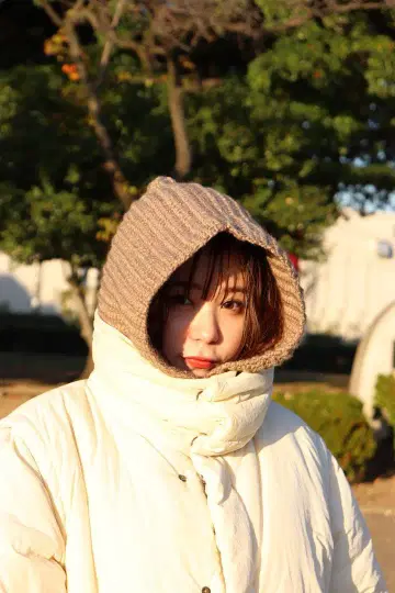 발라클라바 (베이지) 보닛 니트 모자 후드 부착 넥워머