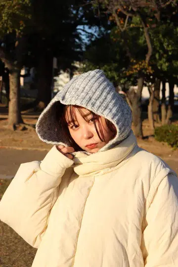 발라클라바 (쿠키 크림) 보닛 니트 모자 후드 부착 넥워머