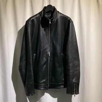 [tete homme ] 더블 지퍼 가죽 라이더스 블랙