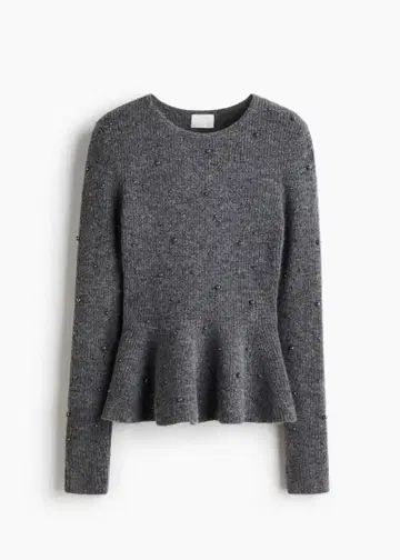 H&M 에이치앤엠 비즈 장식 페플럼 상의 페플럼 니트