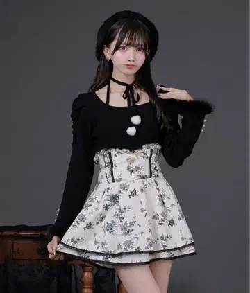 Pal elfy 퍼 달린 리본 소매 컨셔스 니트 블랙