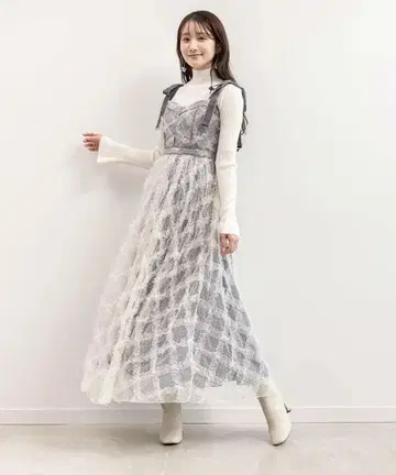 RANDA 도트 튤 디자인 원피스 GRAY 1 사이즈