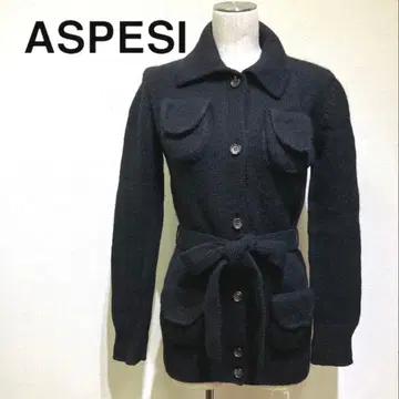 ASPESI 블랙 니트 가디건 사이즈 42 울 허리 벨트 포함