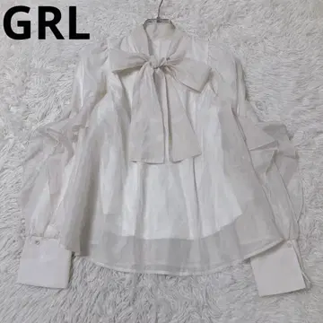 그레일 긴팔 블라우스 상의 시어 리본 프릴 성숙 큐트 S