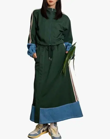 Nora Lily 데님 블로킹 트랙 스커트