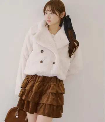 올리브 데 올리브 토끼털 퍼 숏 자켓