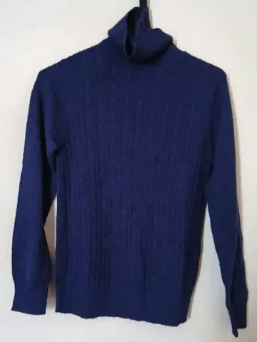 니트 터틀넥 스웨터 알파카 여성용 네이비 블루