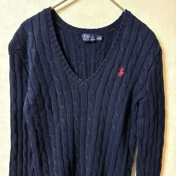 폴로 랄프 로렌 케이블 니트 코튼 니트 로고 자수 네이비
