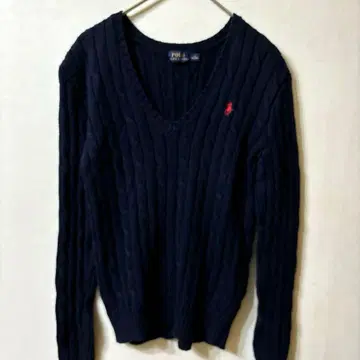 폴로 랄프 로렌 케이블 니트 코튼 니트 로고 자수 네이비