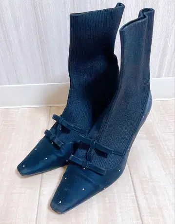 [RANDA] 미니 리본 니트 도킹 부츠 블랙 M