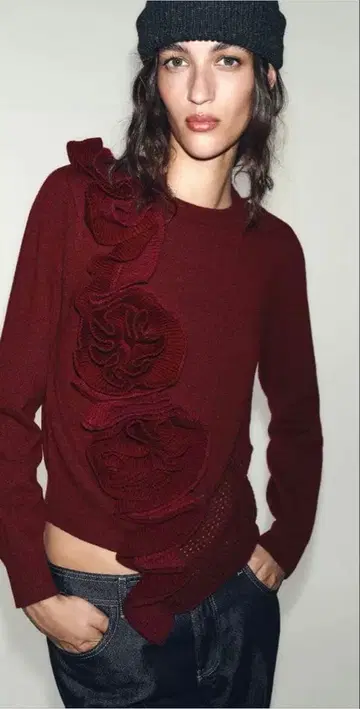 zara 플라워 스트레치 니트 스웨터 S